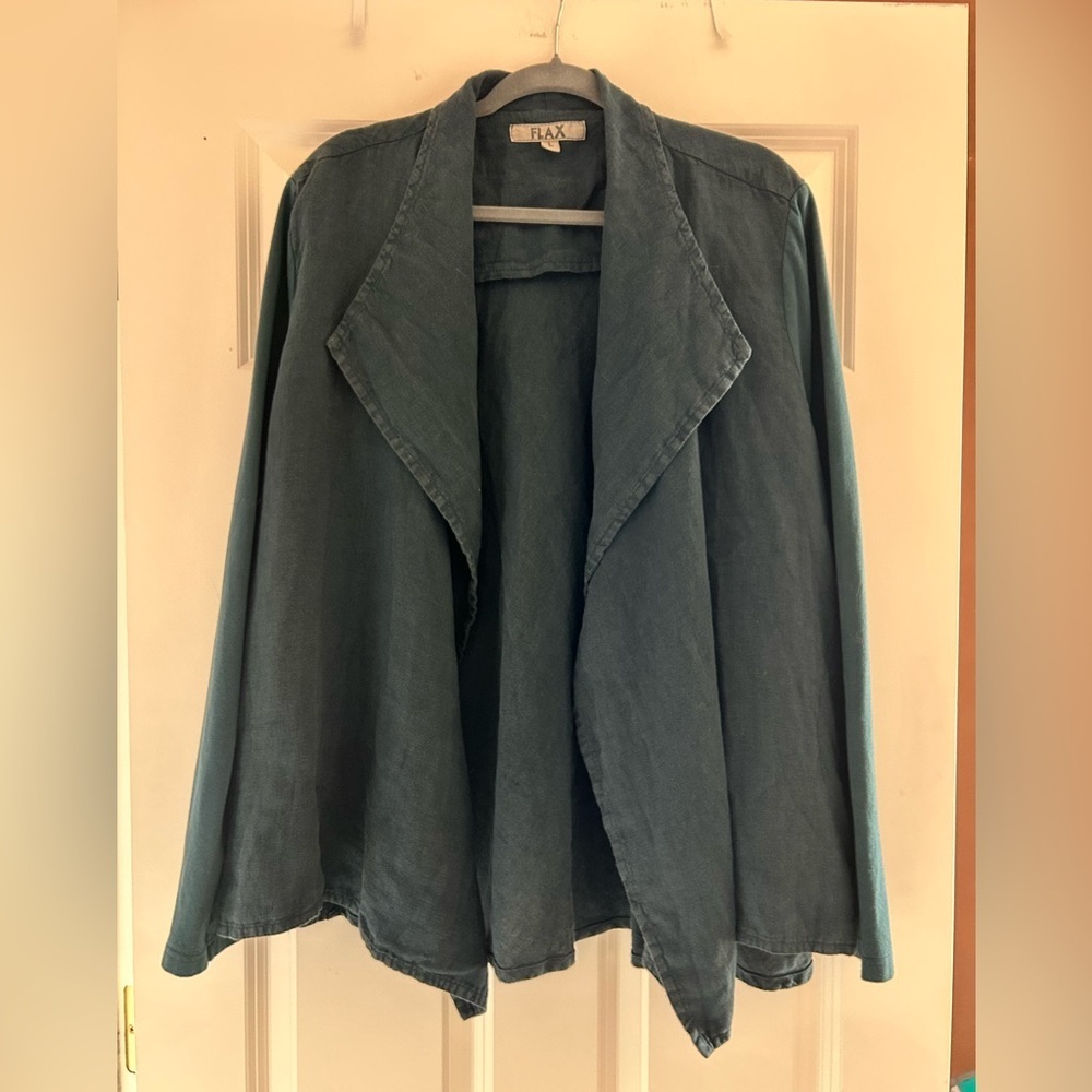 Flax linen open front cardigan jacket navy blue